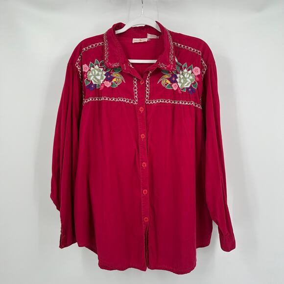 Womens Boho Embroidered Floral Top Sz 3x Flowing Artsy Cottagecore Festival Boho - Picture 1 of 7